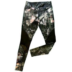 Nike Dry-Fit, Black/Grey Graffiti, Power Victory Mesh Tights, Size Medium